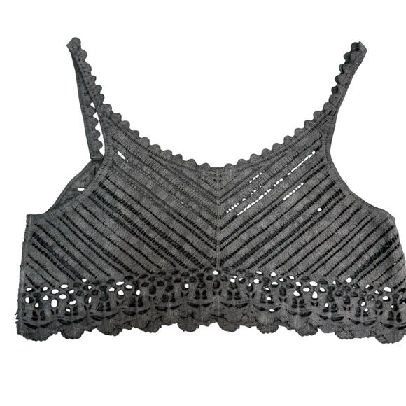 Pol Lace Bralette Crop Top Crochet Gray Size M/L Whimsygoth Boho Scalloped Hem - Picture 5 of 6